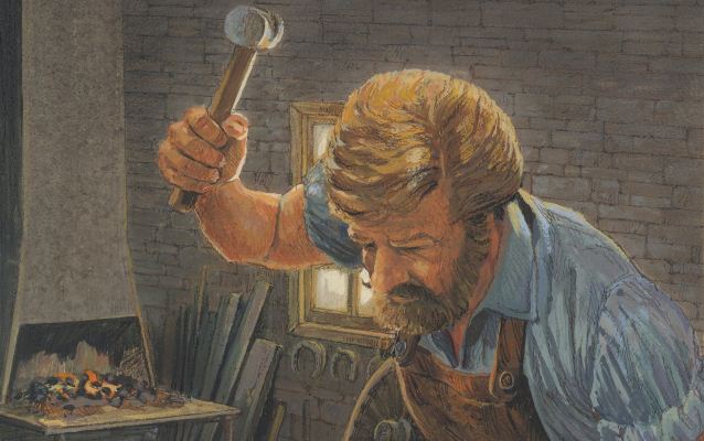 Illustration of a blacksmith hammering Illustration of a blacksmith hammering
