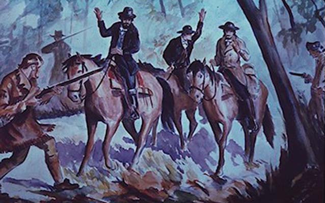 Pioneers riding horses on the Natchez Trace. Pioneers riding horses on the Natchez Trace.