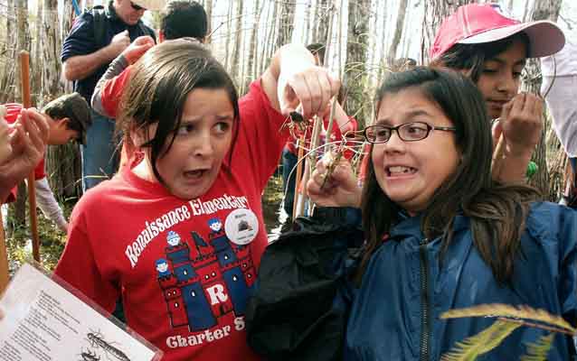 Students acting in a habitat