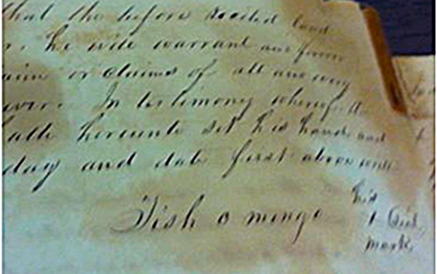 Tishomingo's mark on a Mississippi land deed