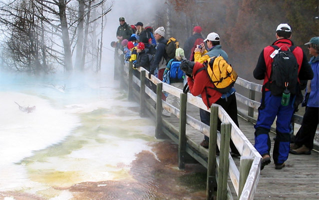 Expedition Yellowstone group viewing Canary Spring at Mammoth Terraces