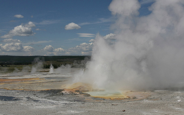 Clepsydra Geyser erupting in Lower Geyser Basin Clepsydra Geyser erupting in Lower Geyser Basin