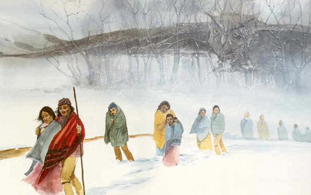Painting called the Shadow of the Owl which shows the Cherokee journeying westward under the shadow of an owl.