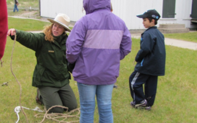Ranger shows students how to tie knots