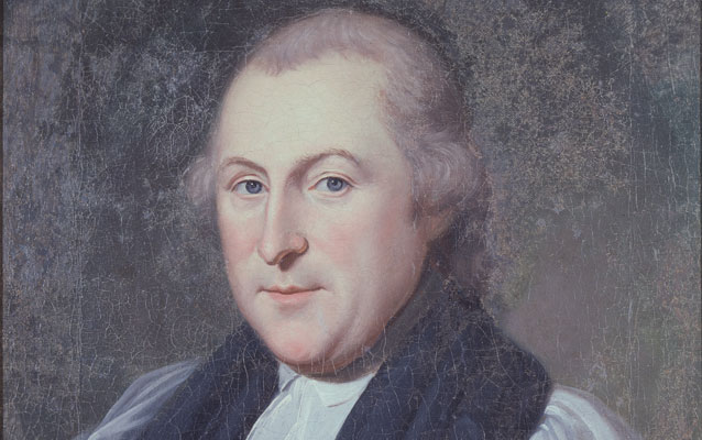 Detail of a pastel portrait of a man with gray hair receding in a widow's peak, wearing a white clerical collar. Detail of a pastel portrait of a man with gray hair receding in a widow's peak, wearing a white clerical collar.