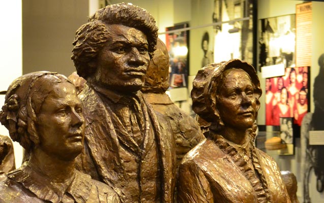 Statue of Frederick Douglass in the lobby of the visitor center of Women’s Rights NHP. Statue of Frederick Douglass in the lobby of the visitor center of Women’s Rights NHP.