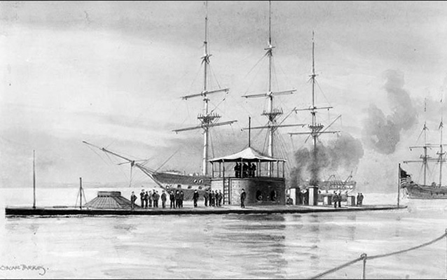 USS Monitor, watercolor by Oscar Parkes