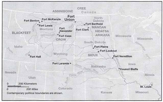 This map highlights the significance of Fort Union's location among the Upper Missouri Plains Tribes. This map highlights the significance of Fort Union's location among the Upper Missouri Plains Tribes.