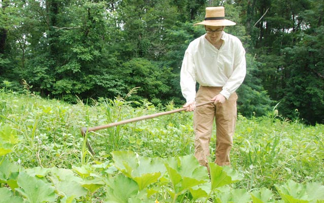 A man hoeing the garden