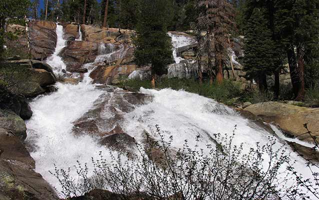 Spring run off cascades through rocks