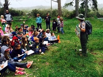 Ranger with a group of students at Hosmer Grove Ranger with a group of students at Hosmer Grove