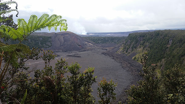 Kīlauea Iki Crater with Halema‘uma‘u in the background