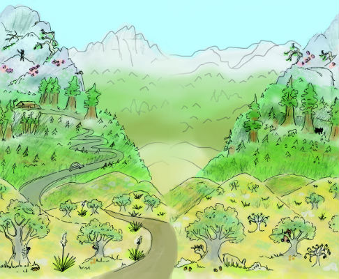 A drawing displaying the three life zones of Sequoia and Kings Canyon national Parks.