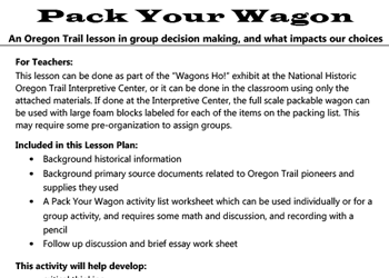 Pack Your Wagon lesson plan introduction page