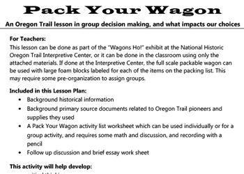 Pack Your Wagon lesson plan introduction page Pack Your Wagon lesson plan introduction page