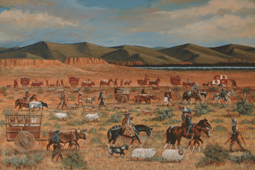 Illustration of a trail caravan on El Camino Real de Tierra Adentro Illustration of a trail caravan on El Camino Real de Tierra Adentro