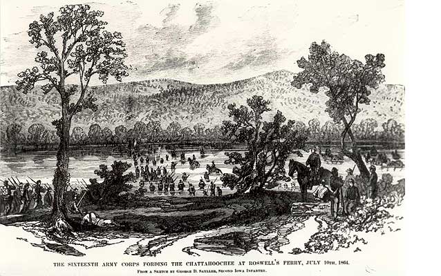 The Sixteenth Army Corps Fording the Chattahoochee at Roswell’s Ferry, July 19th, 1864.