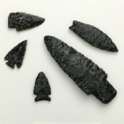 Replicas of obsidian stone tools. 