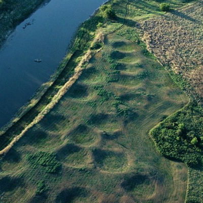 Earthlodge depressions at Knife River Indian Villages National Historic Site. Earthlodge depressions at Knife River Indian Villages National Historic Site.