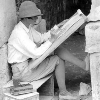 Ann Axtell Morris painting on an archeological site. 