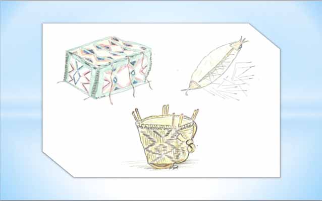 Parfleche, porcupine quills, burden basket Parfleche, porcupine quills, burden basket