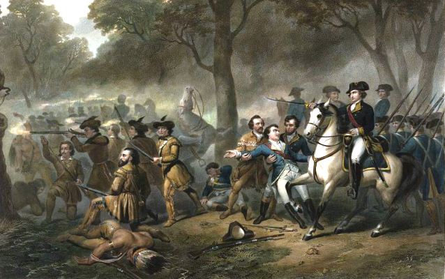 George Washington on a horse during battle George Washington on a horse during battle