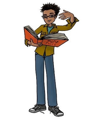 Clip art image of a person performing poetry slam. 