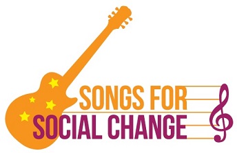 Graphic image of guitar and the words Songs for Social Change