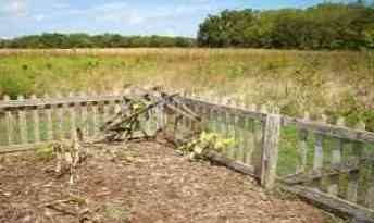 small fenced garden with prairie and woodlands in background small fenced garden with prairie and woodlands in background