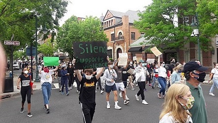 Protestors marching in the streets. Protestors marching in the streets.