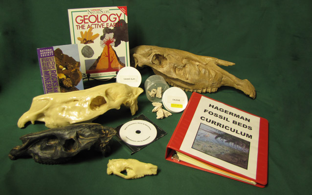 The traveling trunk includes may useful items for teaching about fossils.