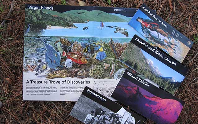 Five different park maps showing various NPS units with four closed and one open. Five different park maps showing various NPS units with four closed and one open.