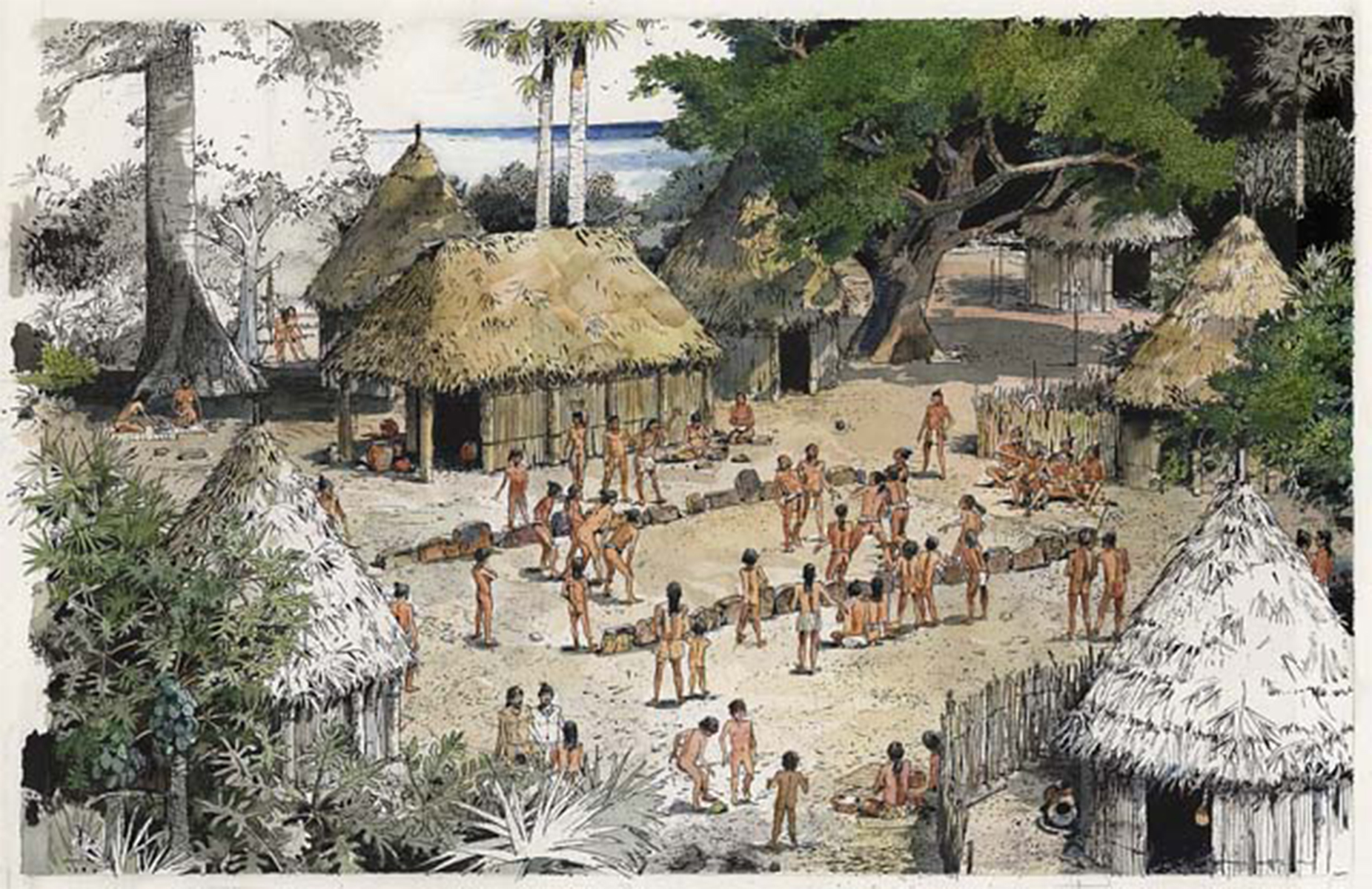 A graphic depicting a Taino village