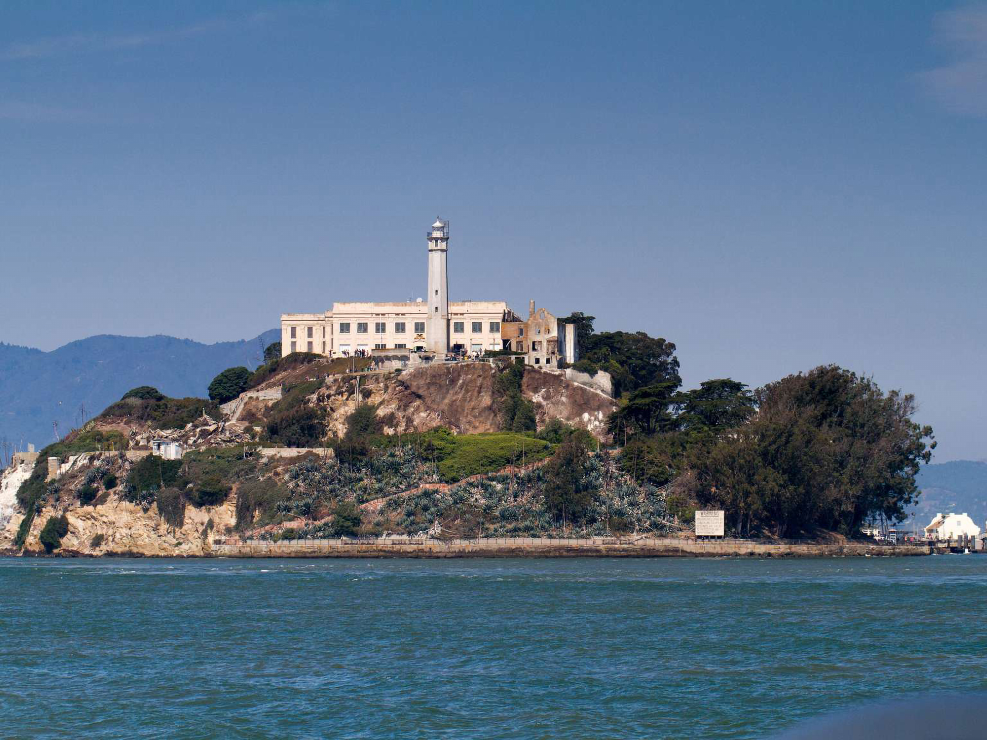 Colored image of Alcatraz Island from a distance.