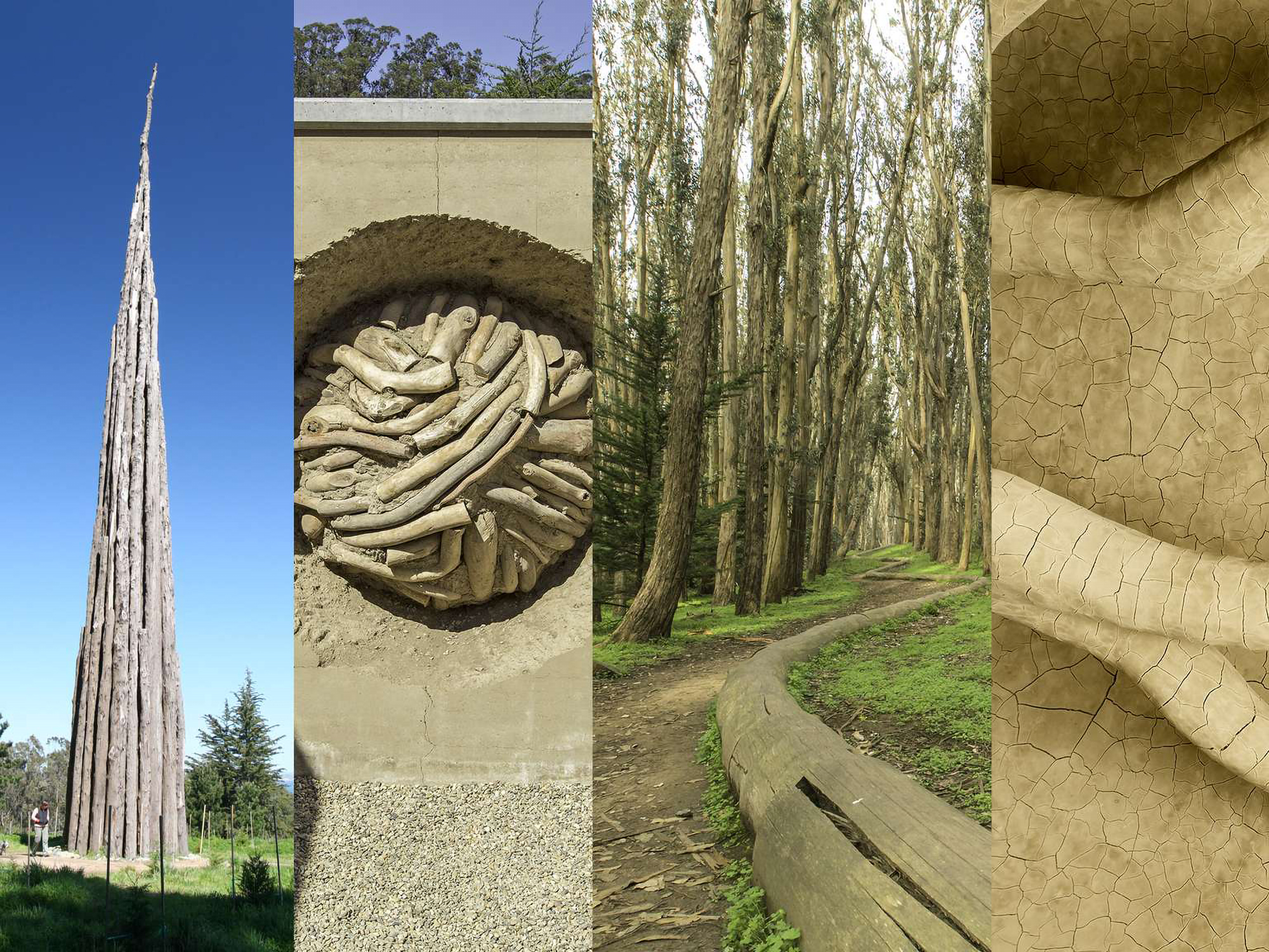 Collage of the four Andy Goldsworthy sculptures in the Presidio.
