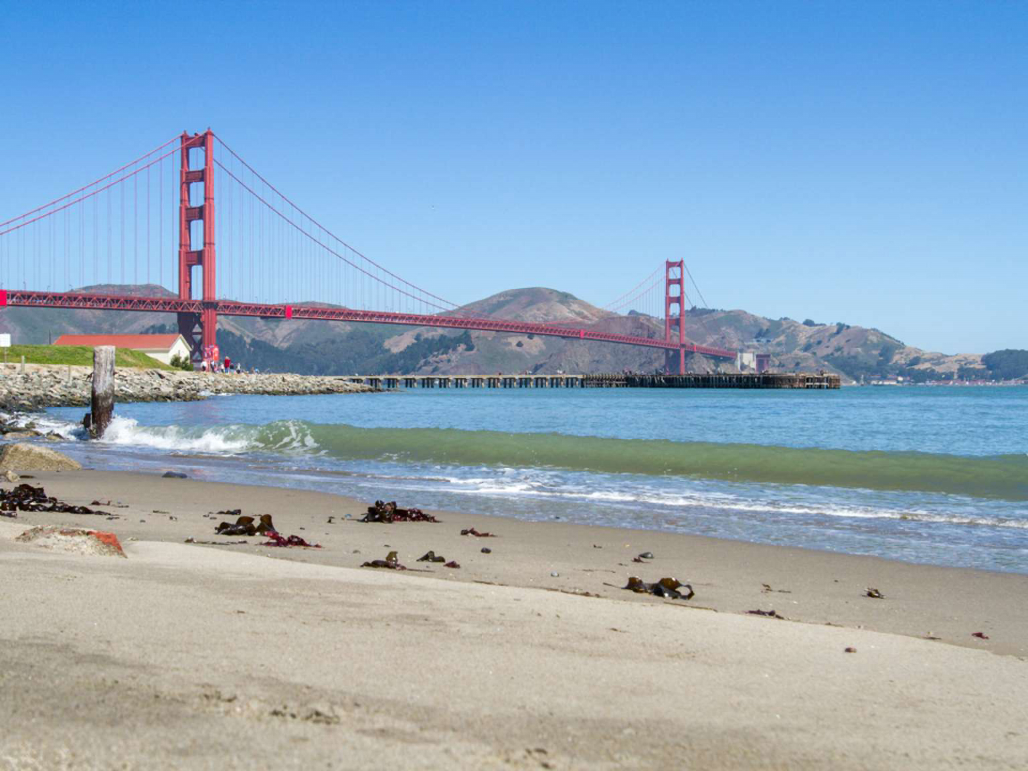 The Golden Gate Bridge as seen from the beach in Crissy Field