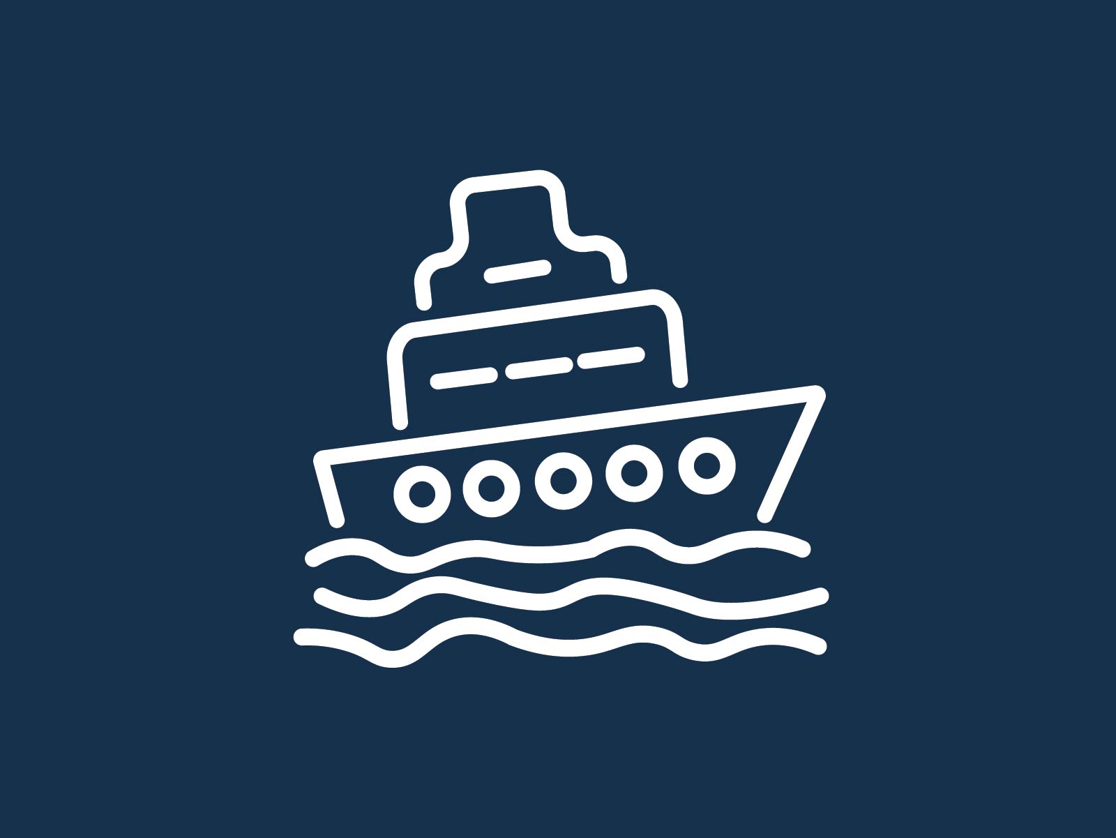 Graphic of a ferry boat with waves.