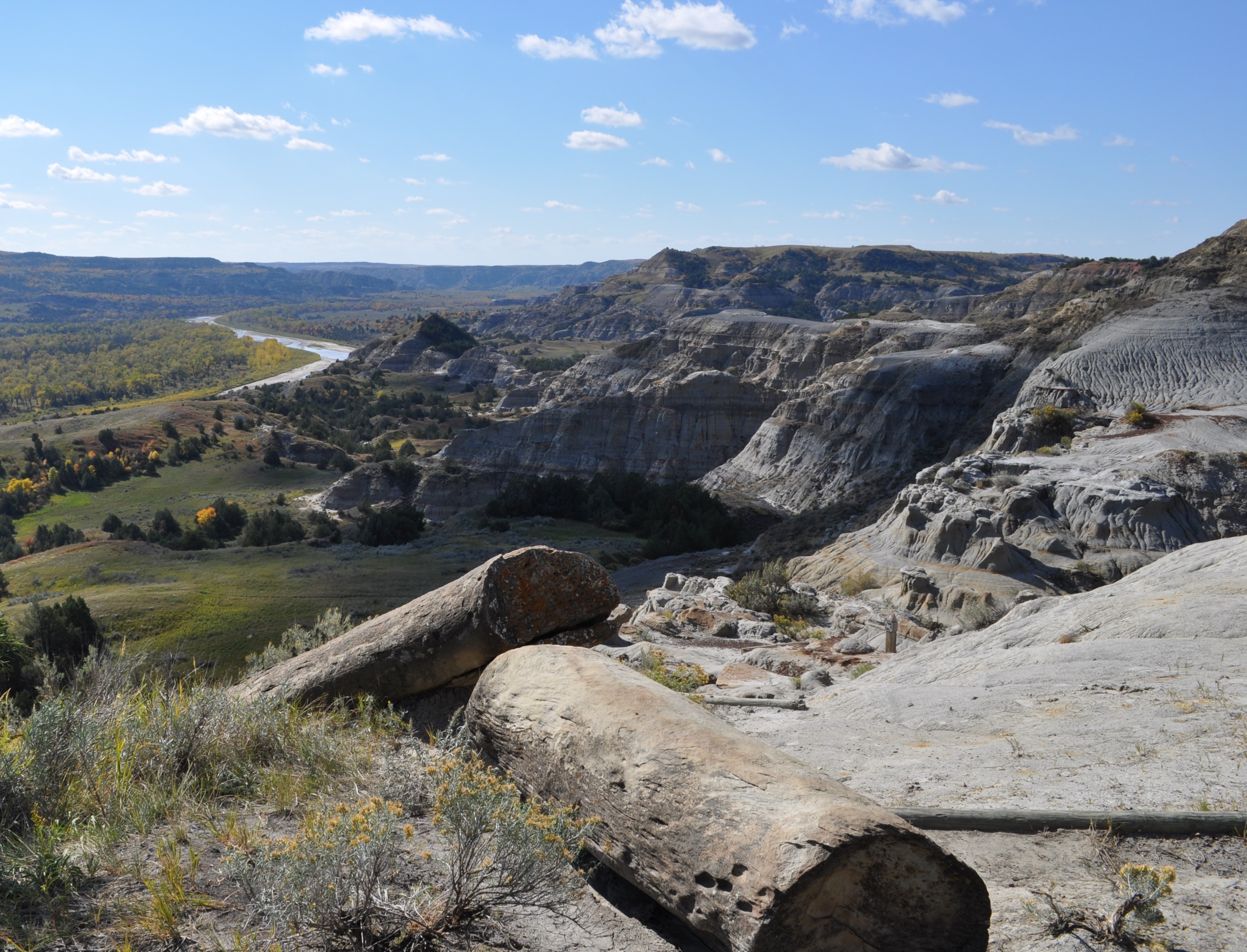 View of the badlands and petrified wood from the Caprock Coulee Trail