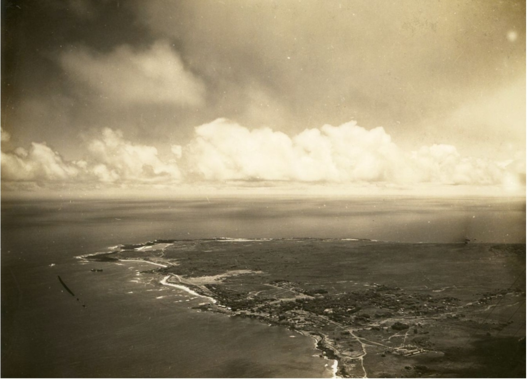 Historic photo of the Kalaupapa Peninsula seen from the Pali Trail