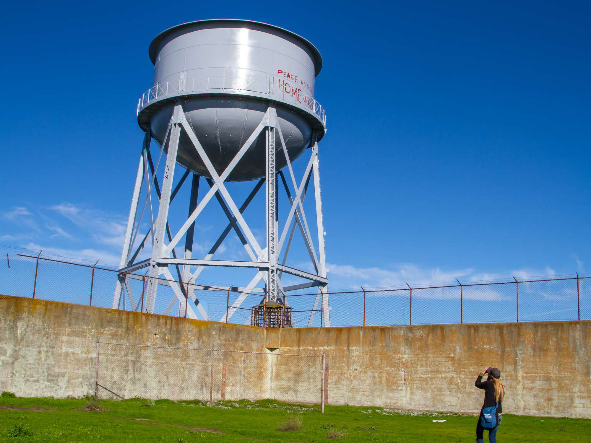 Colored photo of the restored graffiti on Alcatraz Island