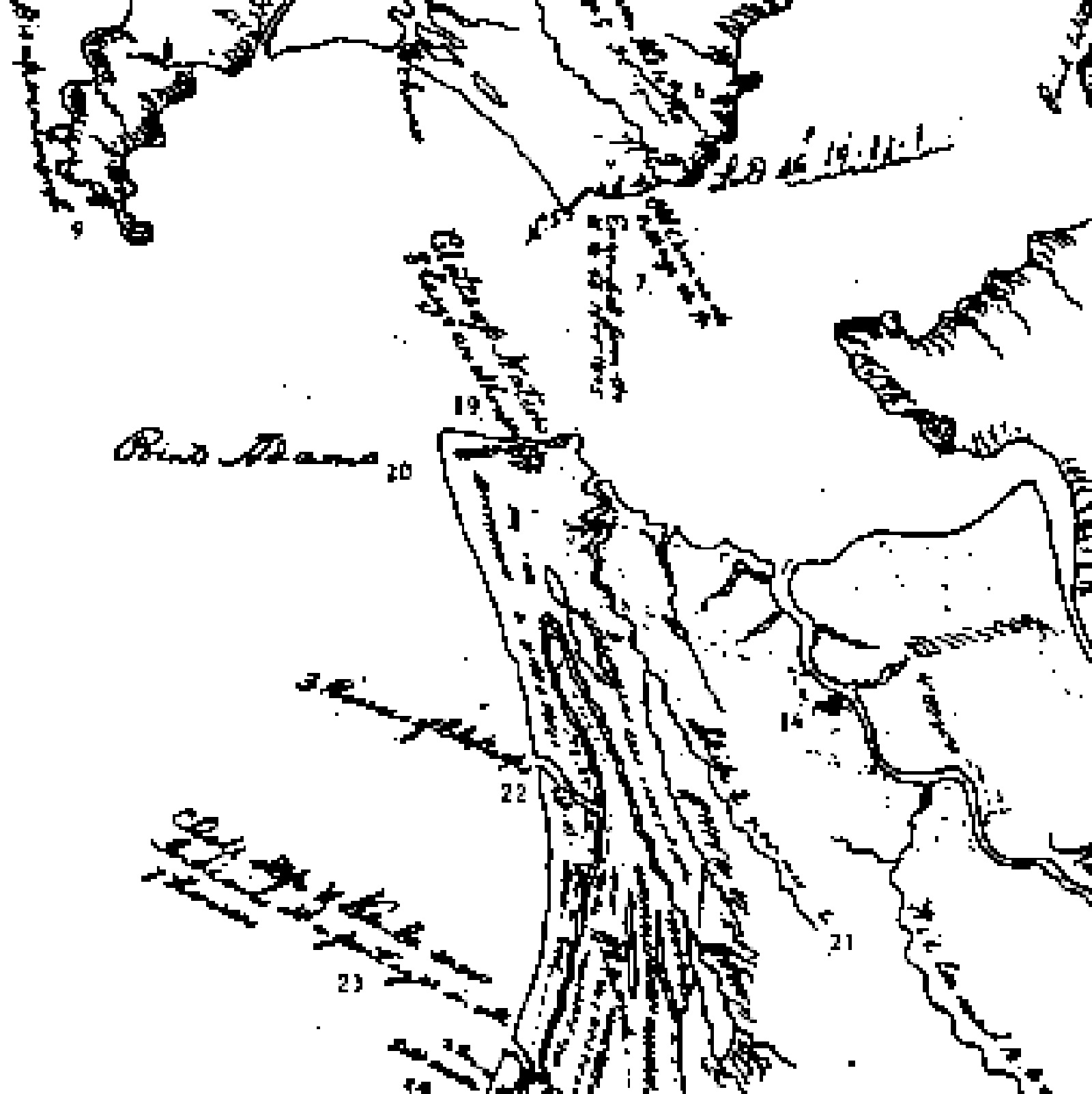A black and white sketch map of the mouth of the Columbia River with labels of different sites