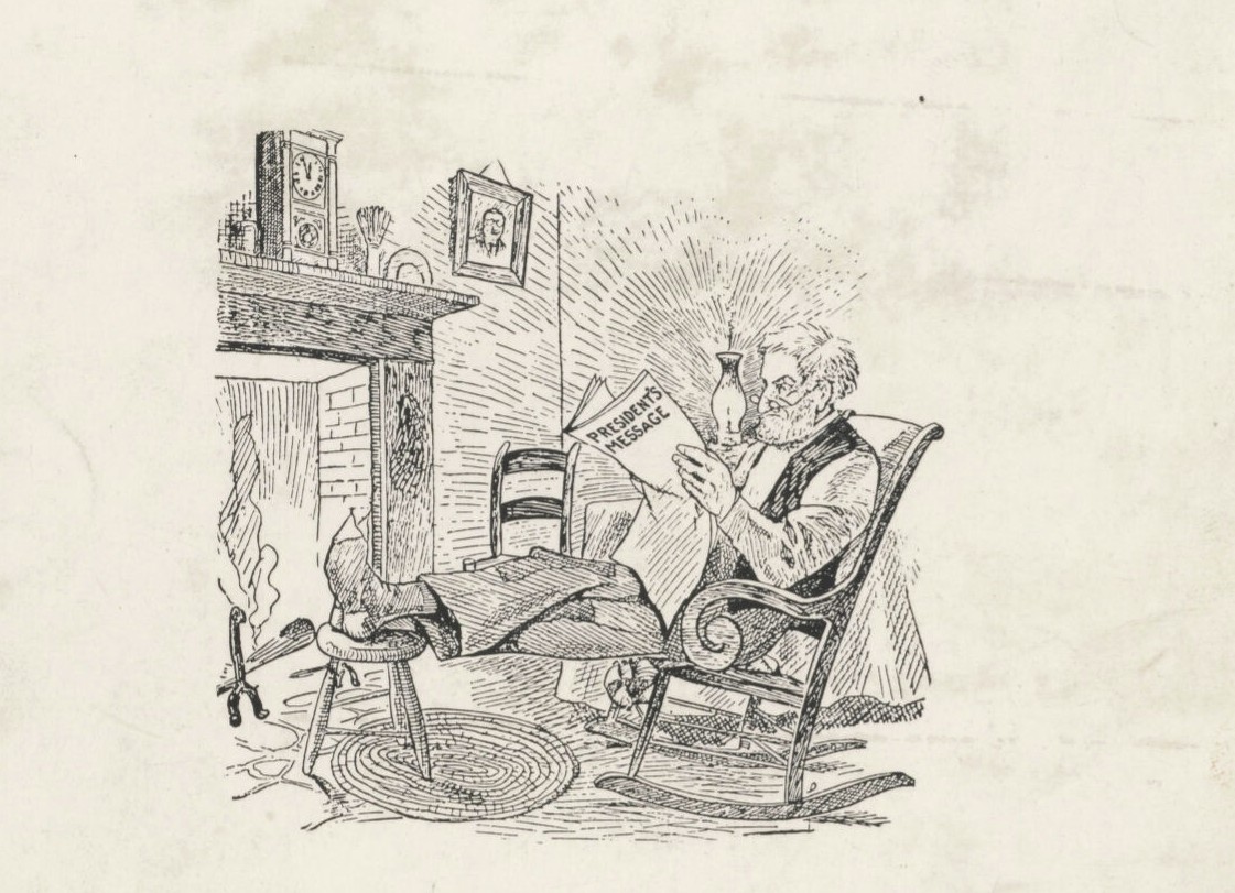 A political cartoon of a man, likely meant to represent both Uncle Sam and members of the general pu