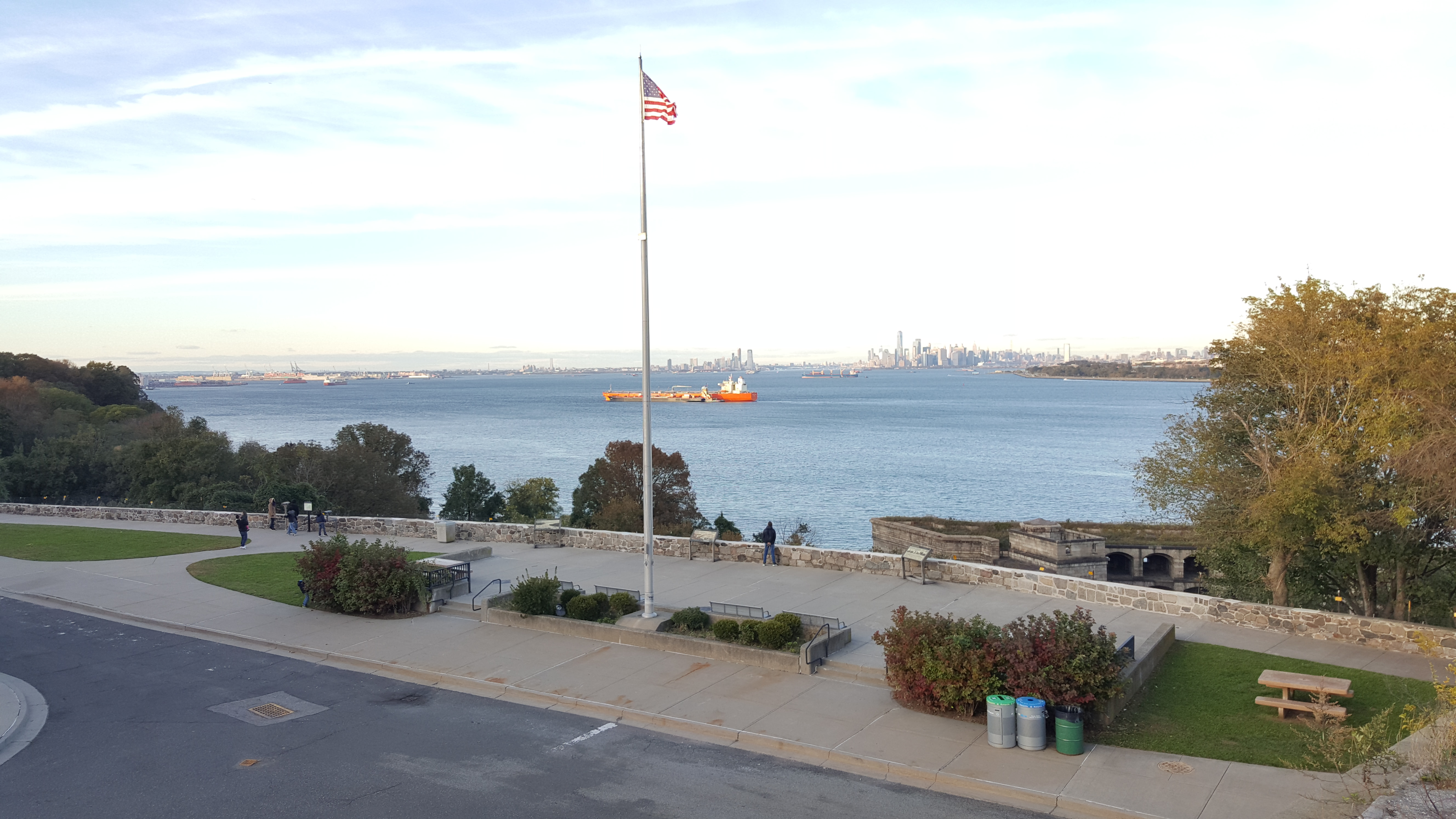 Boat on NY Harbor seen from overlook