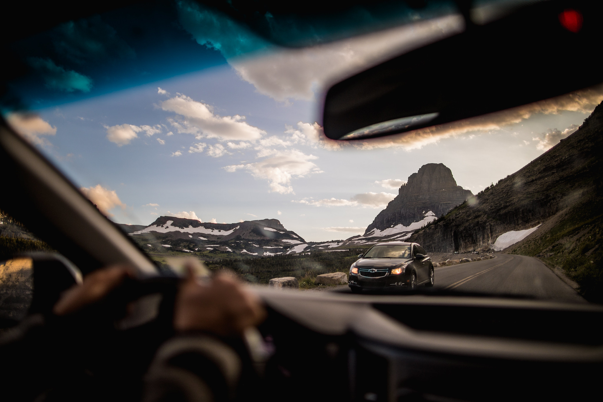 A car driving Going-to-the-Sun Road