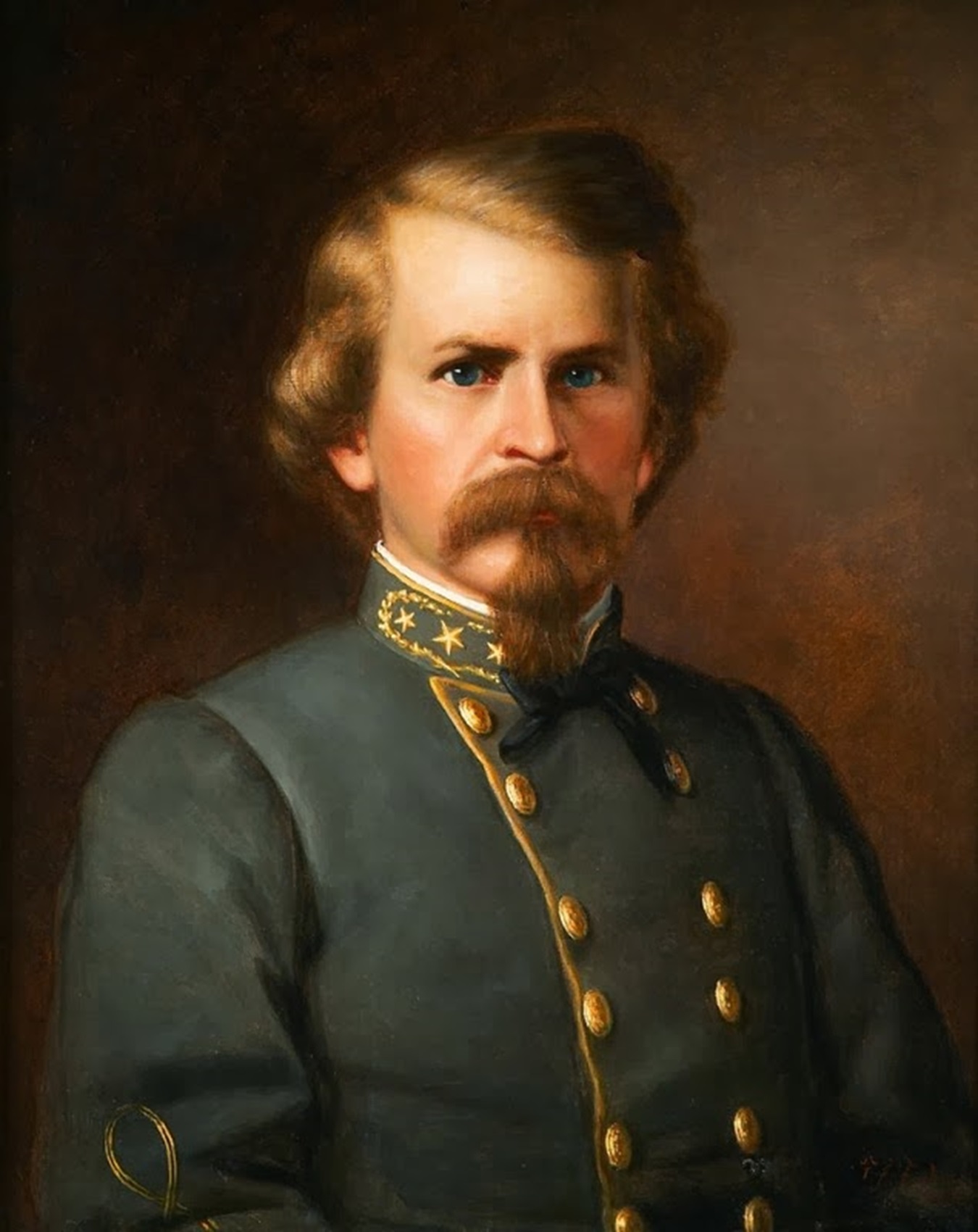 Color painting of a Confederate officer in uniform.
