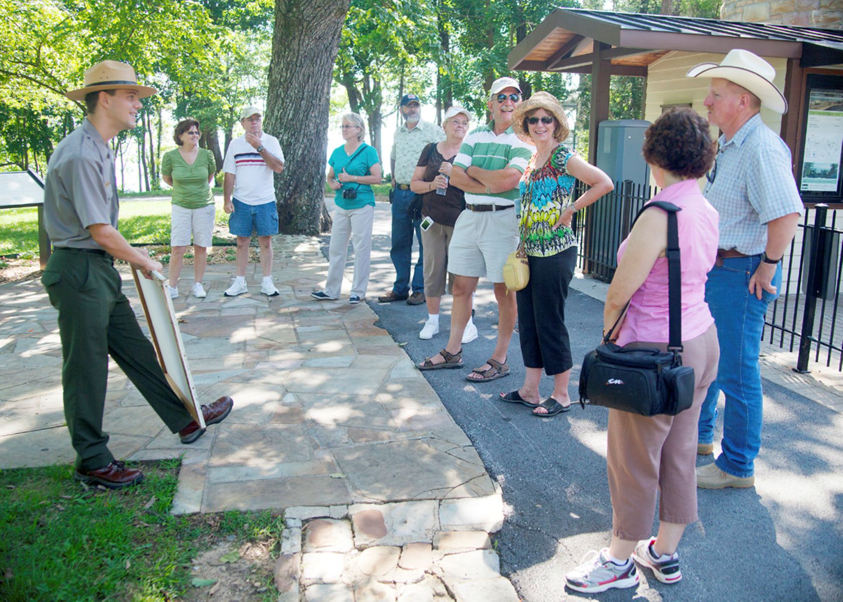 A park ranger leads a tour inside Point Park