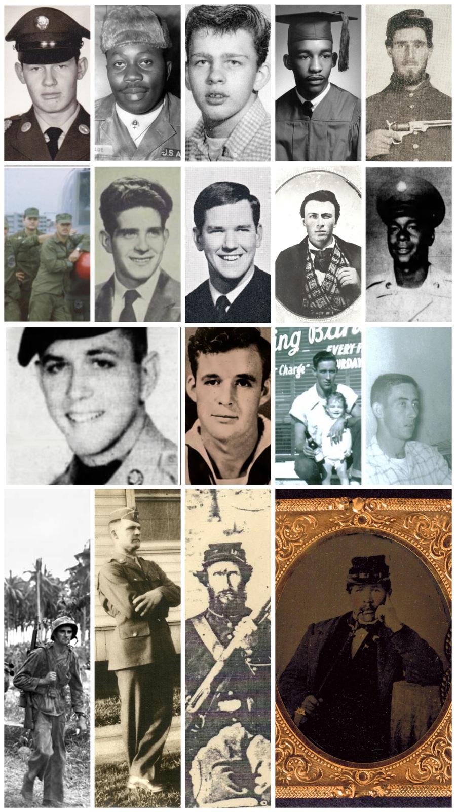Portraits of veterans buried at Stones River National Cemetery, Civil War through Vietnam.