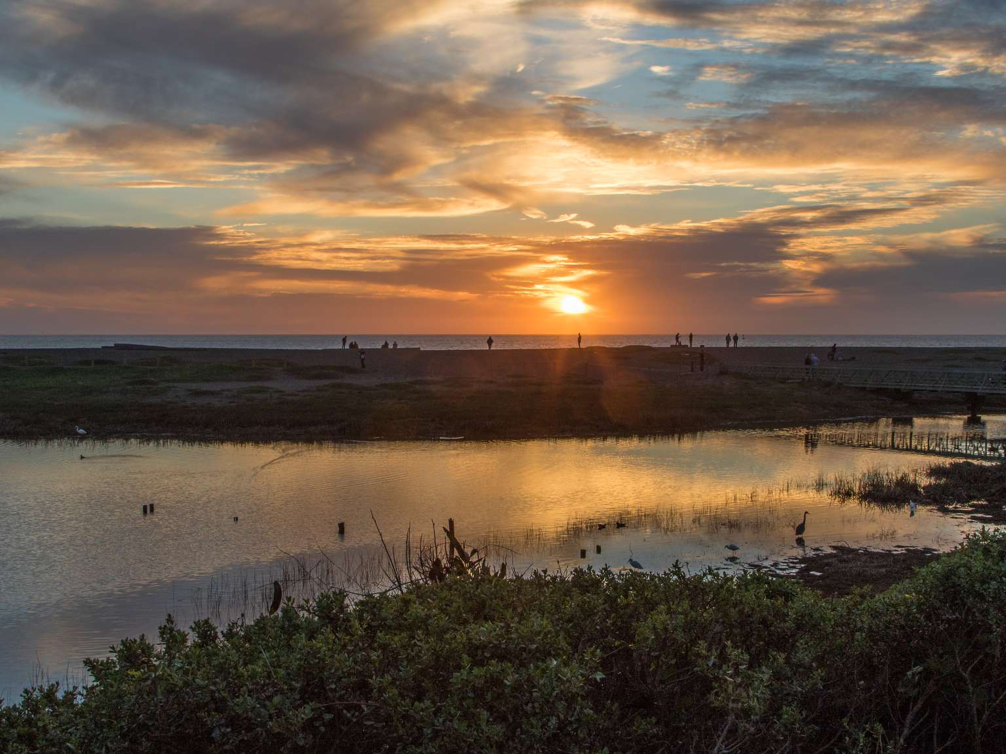 Colored photo of Rodeo Lagoon at dusk