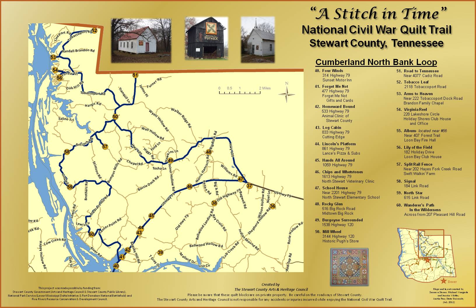 sheet with map of Cumberland River and tour route