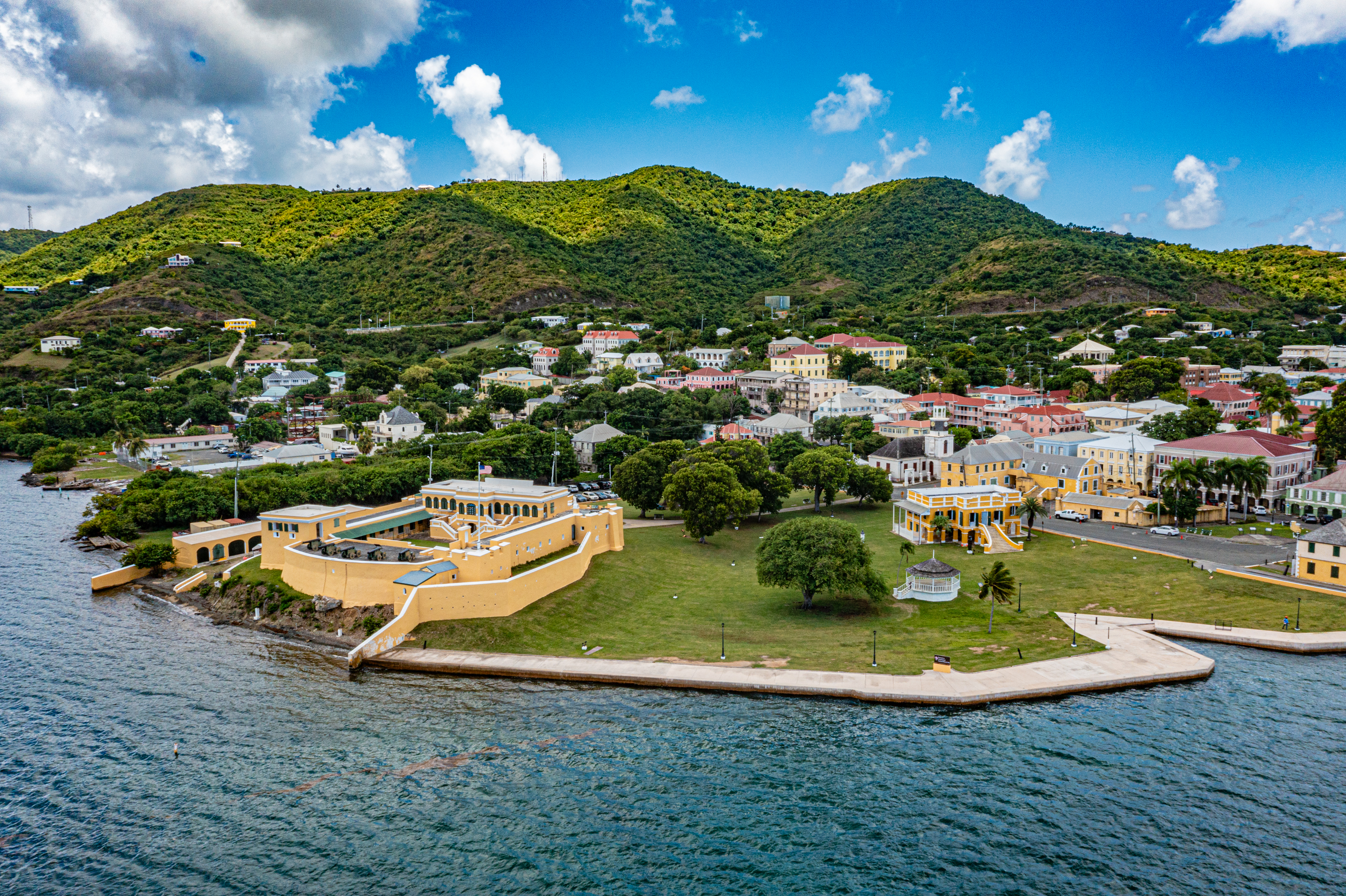 An areal photo of Christiansted National Historic Site